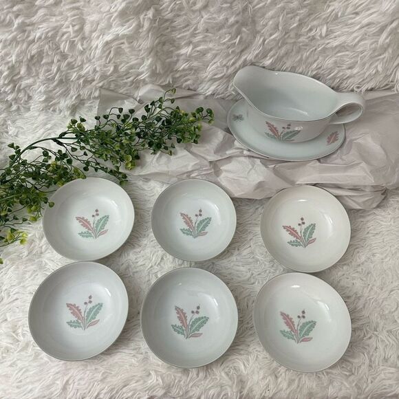 Arzberg‎ Porcelain Gravy Boat with underplate & 6 pc sauce plate set floral - Picture 2 of 11